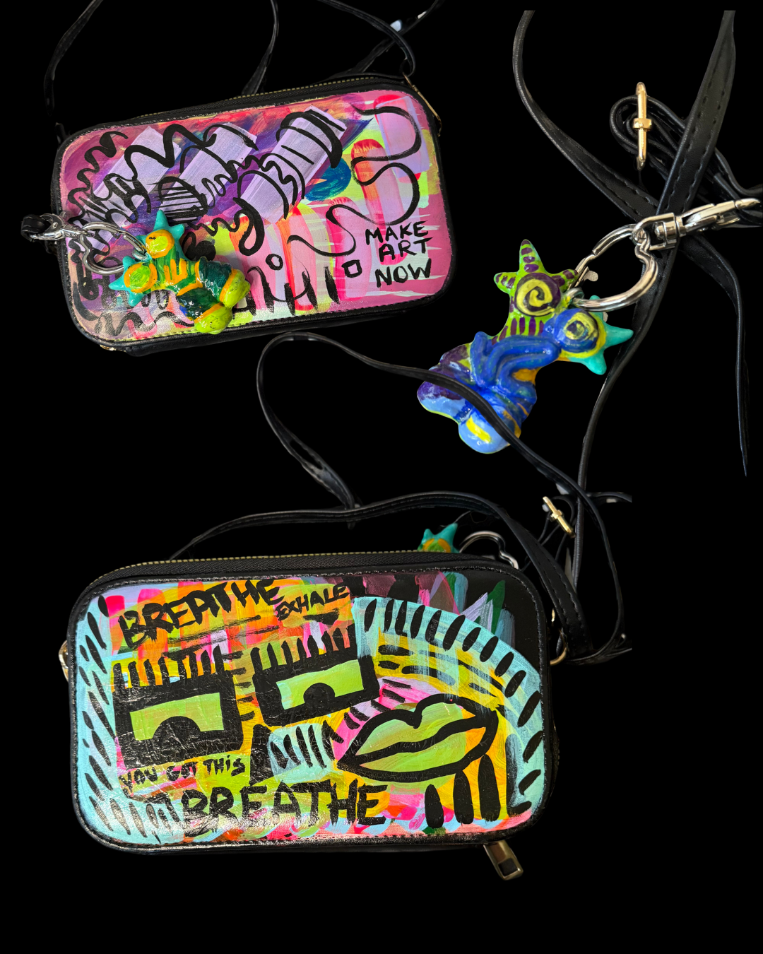 Breathe Breathe Hand Painted Shoulder Bag