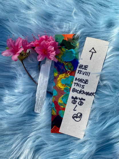 Hand painted acrylic canvas bookmark. The Hue Bold Bookmark was made by @huexxviii on instagram.